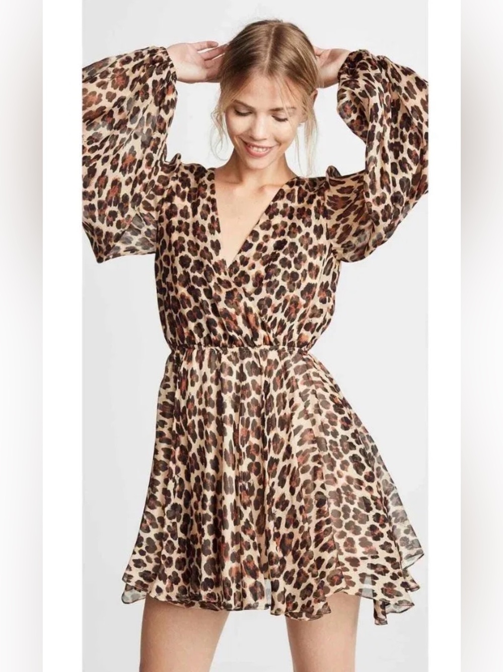 Caroline Constas Olena 💯 Silk Chiffon Leopard Animal print Dress Medium